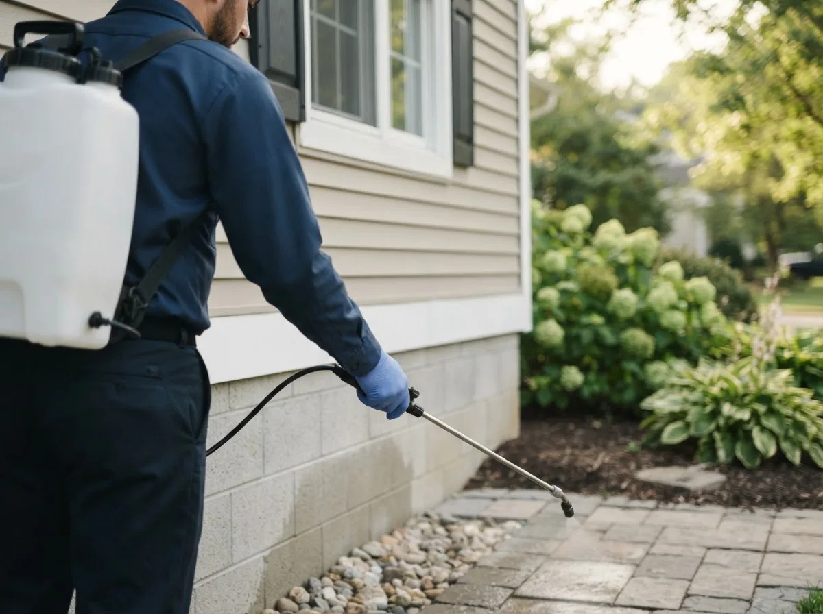 Pest control technician inspecting a home in Phippsburg, ME